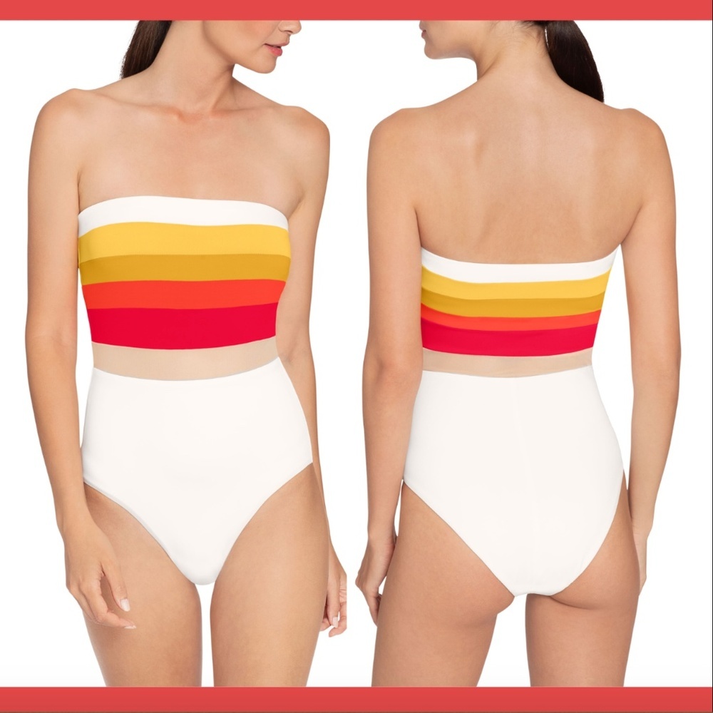 NEW $148 Robin Piccone Casey Colorblock Bandeau One-Piece Swimsuit [SZ 14
